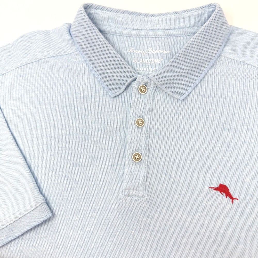 Tommy Bahama IslandZone Supima Polo Shirt Mens XL Light Blue Short Sleeve Marlin